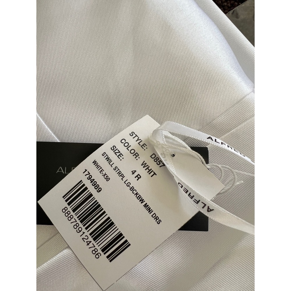 NWT Alfred Sung White Strapless Mini Dress Back Bow Train D857 SZ 4R - Picture 9 of 10
